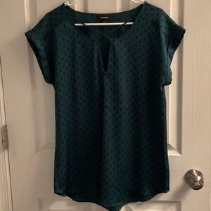 Express Hunter Green & Black Scallop Patterned Blouse